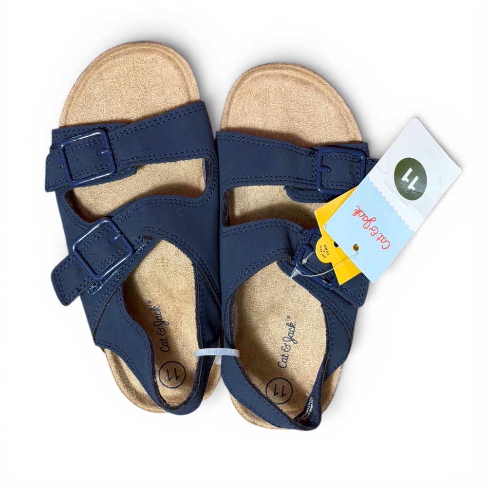 Cat & Jack navy blue double strap buckle sandals child size 11 new with tags